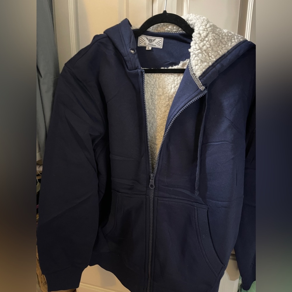 Men’s Full Zip Fleece Hoodie Sweat Shirt Classic Fit Hooded Jacket LARGE